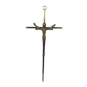 Vintage Bronze Metal Thin Crucifix Robed Jesus Wall Decor Hanging Brass 10 inch